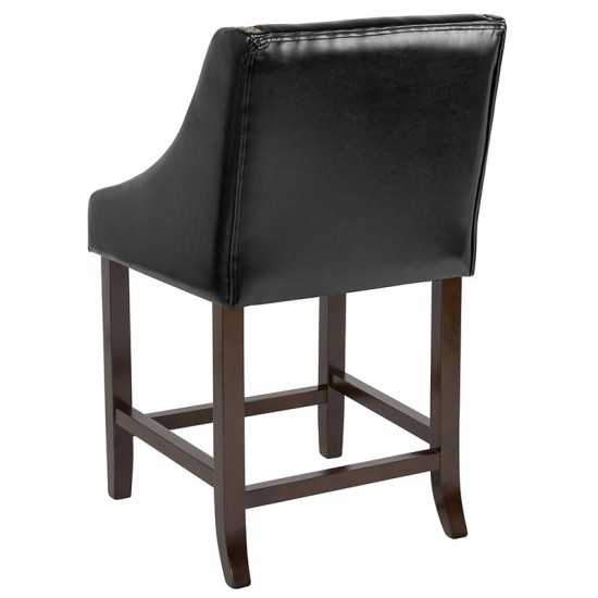 Carmel Series 24" High Transitional Walnut Counter Height Stool with Accent Nail Trim in Black LeatherSoft