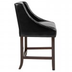 Carmel Series 24" High Transitional Walnut Counter Height Stool with Accent Nail Trim in Black LeatherSoft