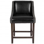 Carmel Series 24" High Transitional Walnut Counter Height Stool with Accent Nail Trim in Black LeatherSoft