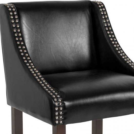 Carmel Series 24" High Transitional Walnut Counter Height Stool with Accent Nail Trim in Black LeatherSoft