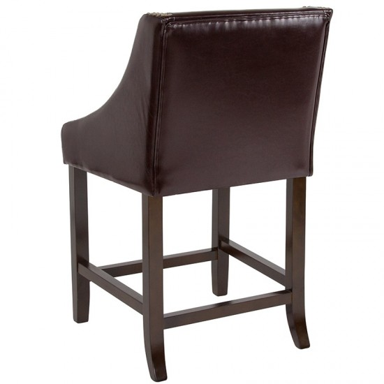 Carmel Series 24" High Transitional Walnut Counter Height Stool with Accent Nail Trim in Brown LeatherSoft