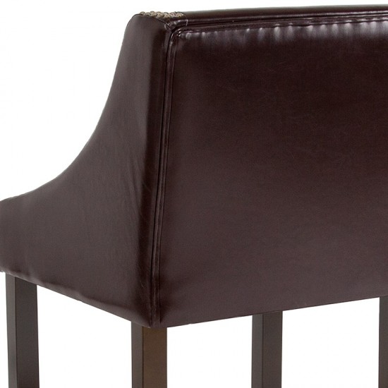 Carmel Series 24" High Transitional Walnut Counter Height Stool with Accent Nail Trim in Brown LeatherSoft