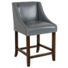 Carmel Series 24" High Transitional Walnut Counter Height Stool with Accent Nail Trim in Light Gray LeatherSoft