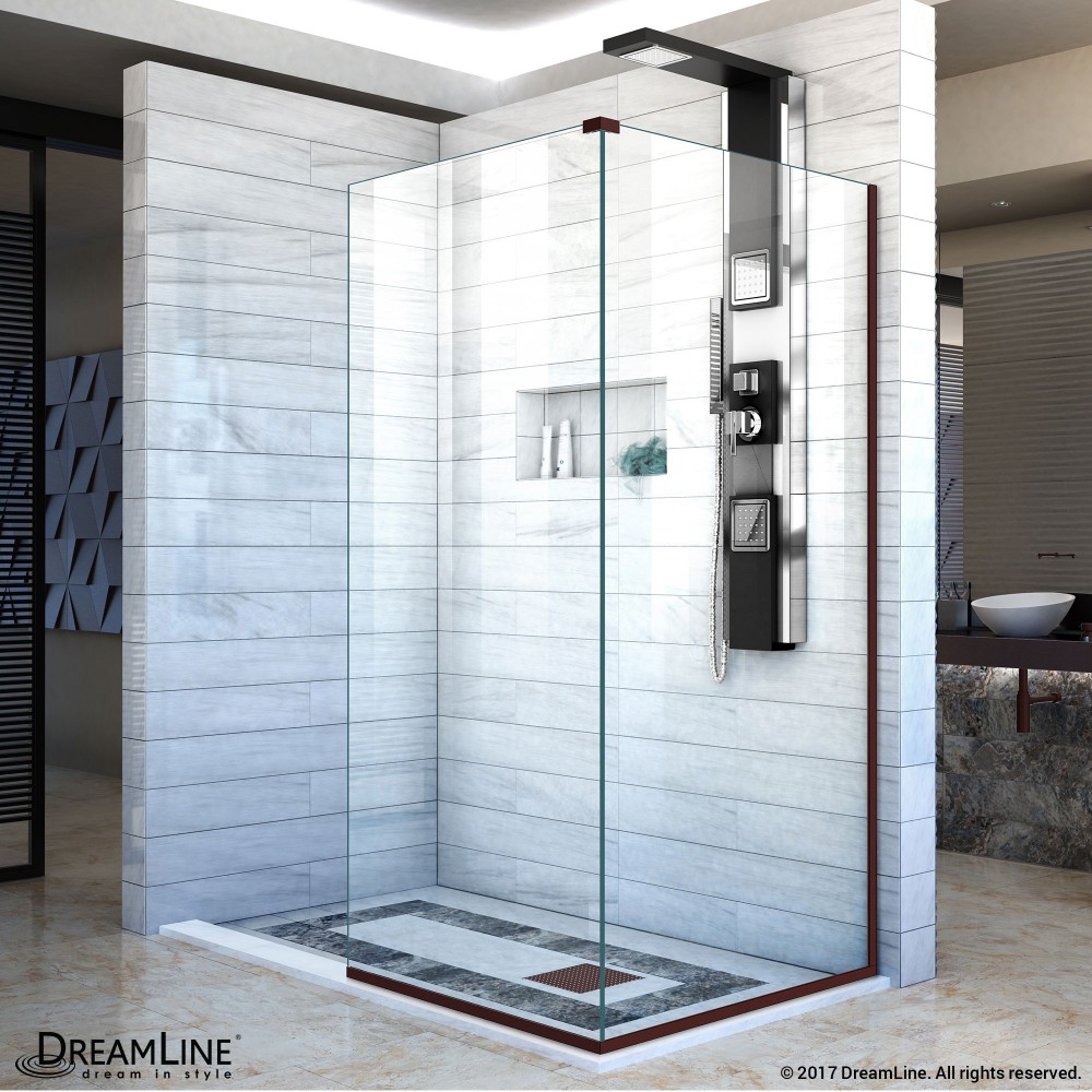 Linea Two Adjacent Frameless Shower Screens 30 in. W x 72 in. H each, Open Entry Design in Oil Rubbed Bronze