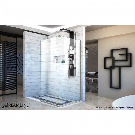 Linea Two Adjacent Frameless Shower Screens 30 in. and 34 in. W x 72 in. H, Open Entry Design in Brushed Nickel