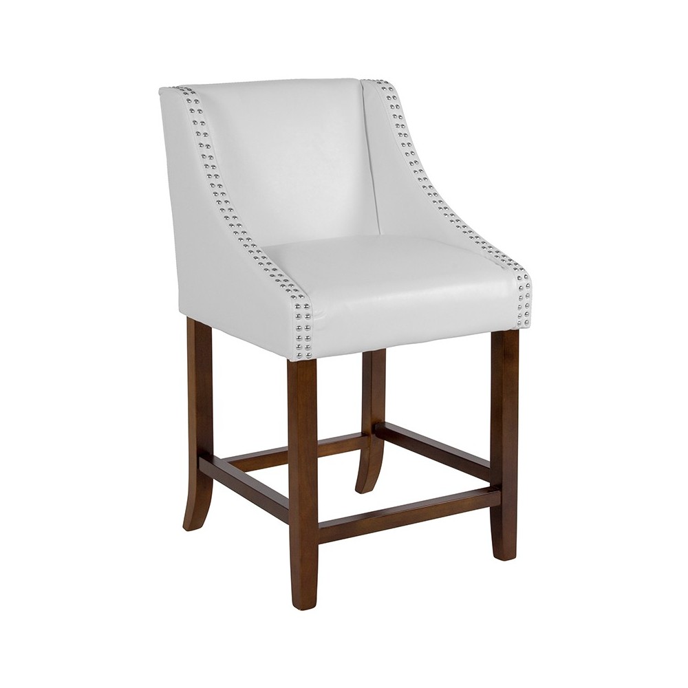 Carmel Series 24" High Transitional Walnut Counter Height Stool with Accent Nail Trim in White LeatherSoft Carmel Series 24" High Transitional Walnut Counter Height Stool with Accent Nail Trim in White LeatherSoft