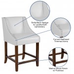 Carmel Series 24" High Transitional Walnut Counter Height Stool with Accent Nail Trim in White LeatherSoft