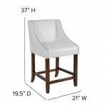 Carmel Series 24" High Transitional Walnut Counter Height Stool with Accent Nail Trim in White LeatherSoft