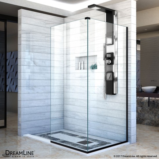 Linea Two Adjacent Frameless Shower Screens 30 in. W x 72 in. H each, Open Entry Design in Satin Black