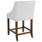 Carmel Series 24" High Transitional Walnut Counter Height Stool with Accent Nail Trim in White LeatherSoft