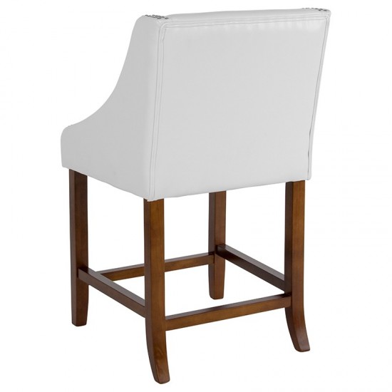 Carmel Series 24" High Transitional Walnut Counter Height Stool with Accent Nail Trim in White LeatherSoft