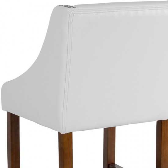 Carmel Series 24" High Transitional Walnut Counter Height Stool with Accent Nail Trim in White LeatherSoft