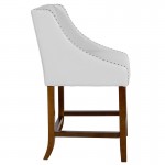 Carmel Series 24" High Transitional Walnut Counter Height Stool with Accent Nail Trim in White LeatherSoft