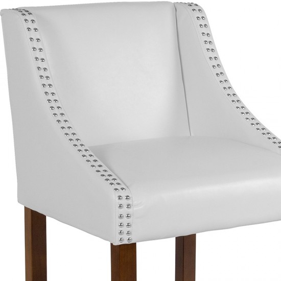 Carmel Series 24" High Transitional Walnut Counter Height Stool with Accent Nail Trim in White LeatherSoft