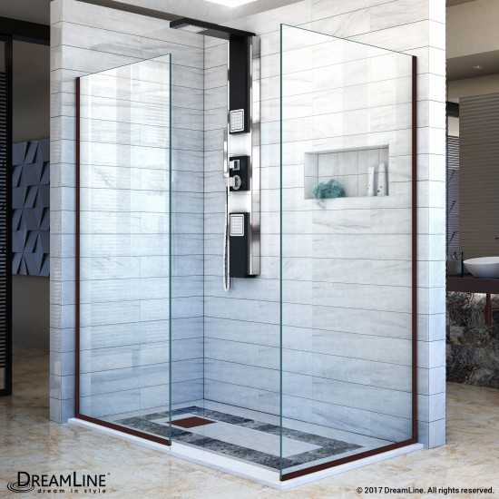 Linea Two Individual Frameless Shower Screens 30 in. W x 72 in. H each, Open Entry Design in Oil Rubbed Bronze