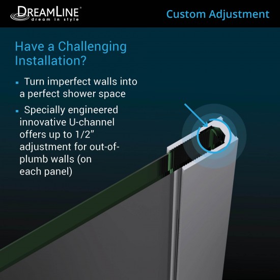 Linea Two Individual Frameless Shower Screens 34 in. and 30 in. W x 72 in. H, Open Entry Design in Chrome