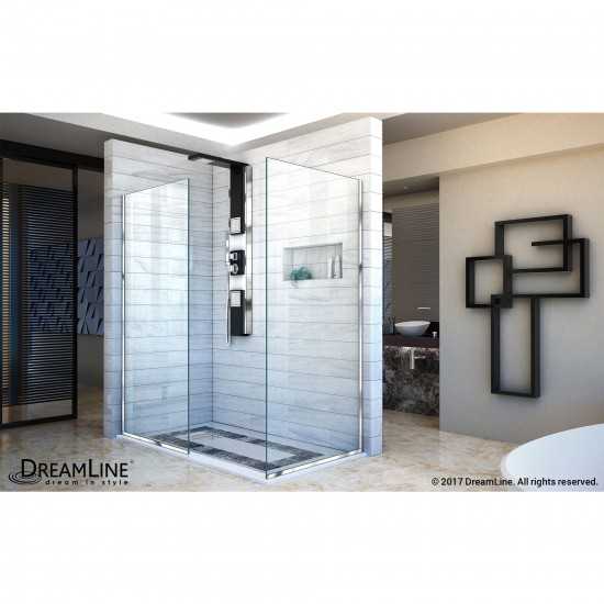 Linea Two Individual Frameless Shower Screens 34 in. W x 72 in. H each, Open Entry Design in Chrome