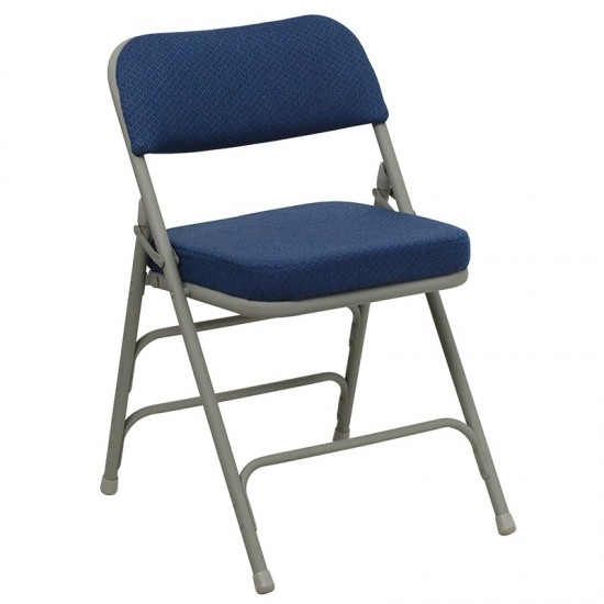 Premium Curved Triple Braced & Double Hinged Navy Fabric Metal Folding Chair