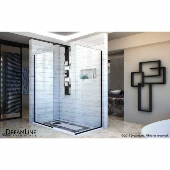 Linea Two Individual Frameless Shower Screens 30 in. and 34 in. W x 72 in. H, Open Entry Design in Satin Black