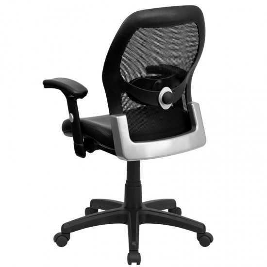 Mid-Back Black Super Mesh Executive Swivel Office Chair with LeatherSoft Seat and Adjustable Lumbar & Arms