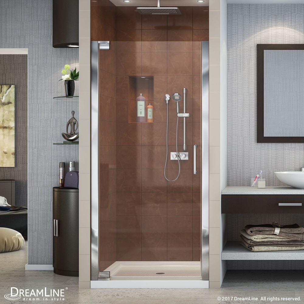 Elegance 34-36 in. W x 72 in. H Frameless Pivot Shower Door in Chrome