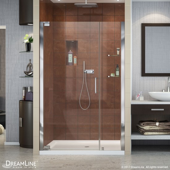 Elegance 39-41 in. W x 72 in. H Frameless Pivot Shower Door in Chrome