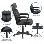 High Back Black LeatherSoft Executive Swivel Office Chair with Slight Mesh Accent and Arms