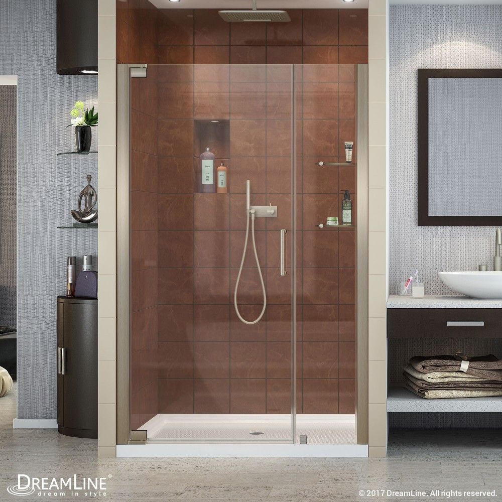 Elegance 42 1/2 - 44 1/2 in. W x 72 in. H Frameless Pivot Shower Door in Brushed Nickel