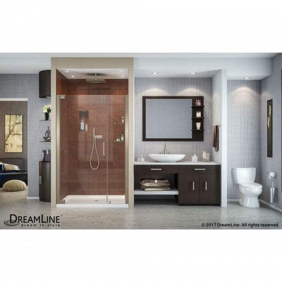 Elegance 42 1/2 - 44 1/2 in. W x 72 in. H Frameless Pivot Shower Door in Brushed Nickel