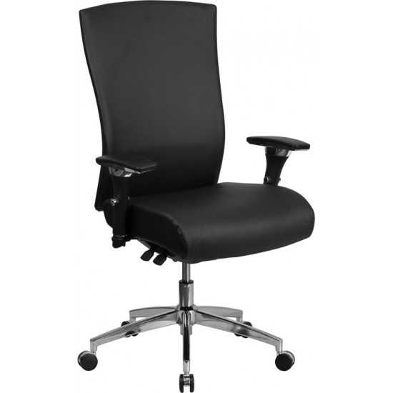 24/7 Intensive Use 300 lb. Rated Black LeatherSoft Multifunction Ergonomic Office Chair with Seat Slider