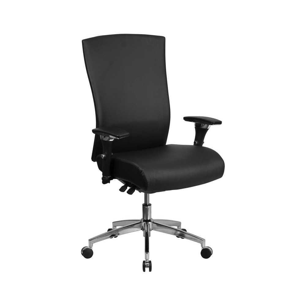 24/7 Intensive Use 300 lb. Rated Black LeatherSoft Multifunction Ergonomic Office Chair with Seat Slider