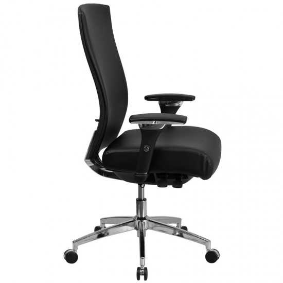 24/7 Intensive Use 300 lb. Rated Black LeatherSoft Multifunction Ergonomic Office Chair with Seat Slider