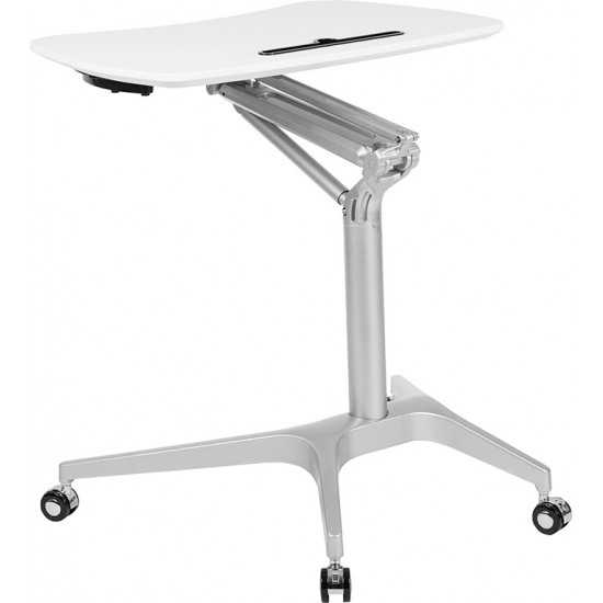 Mobile Sit-Down, Stand-Up White Computer Ergonomic Desk with 28.25"W Top (Adjustable Range 29" - 41")