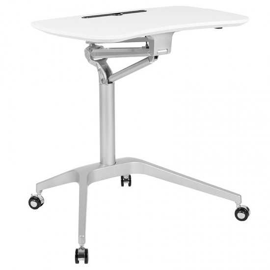 Mobile Sit-Down, Stand-Up White Computer Ergonomic Desk with 28.25"W Top (Adjustable Range 29" - 41")