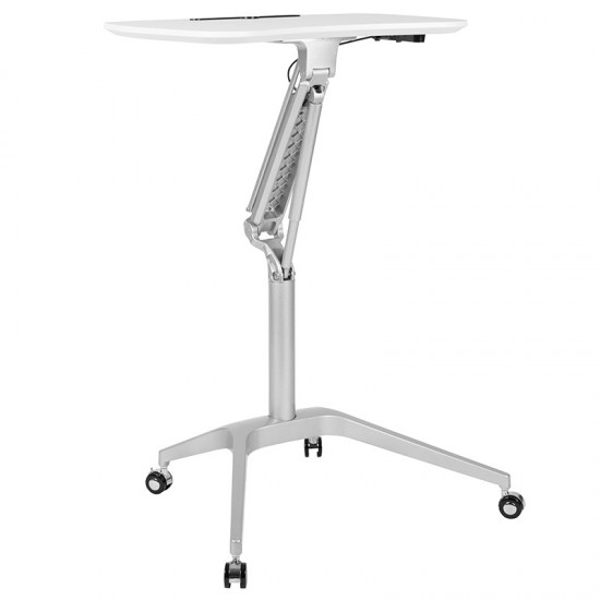 Mobile Sit-Down, Stand-Up White Computer Ergonomic Desk with 28.25"W Top (Adjustable Range 29" - 41")