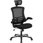 High-Back Black Mesh Swivel Ergonomic Executive Office Chair with Flip-Up Arms and Adjustable Headrest, BIFMA Certified