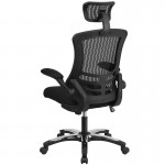 High-Back Black Mesh Swivel Ergonomic Executive Office Chair with Flip-Up Arms and Adjustable Headrest, BIFMA Certified