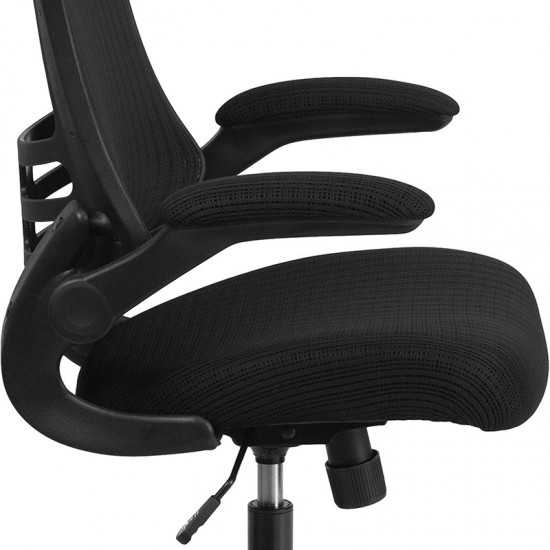 High-Back Black Mesh Swivel Ergonomic Executive Office Chair with Flip-Up Arms and Adjustable Headrest, BIFMA Certified