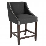 Carmel Series 24" High Transitional Walnut Counter Height Stool with Accent Nail Trim in Charcoal Fabric