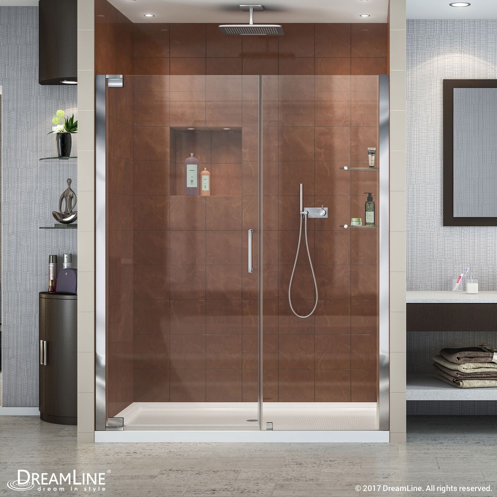 Elegance 56 1/4 - 58 1/4 in. W x 72 in. H Frameless Pivot Shower Door in Chrome