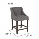 Carmel Series 24" High Transitional Walnut Counter Height Stool with Accent Nail Trim in Dark Gray Fabric