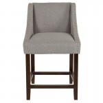 Carmel Series 24" High Transitional Walnut Counter Height Stool with Accent Nail Trim in Light Gray Fabric