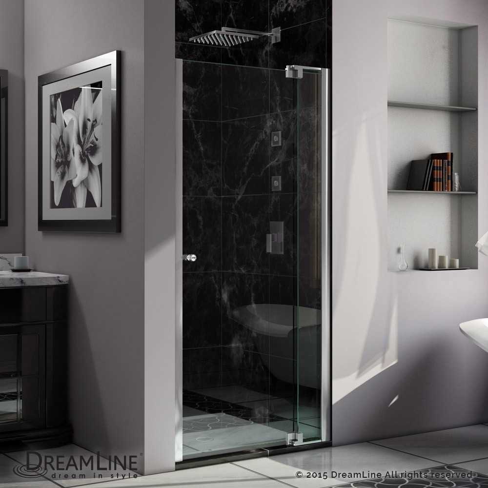 Allure 34-35 in. W x 73 in. H Frameless Pivot Shower Door in Chrome