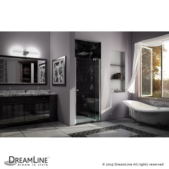 Allure 34-35 in. W x 73 in. H Frameless Pivot Shower Door in Chrome