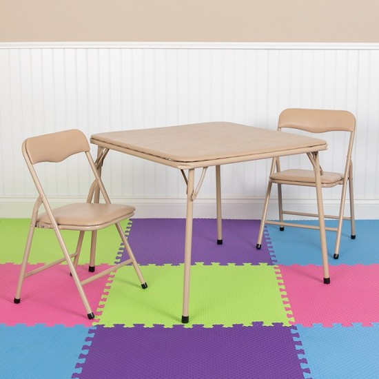 Kids Tan 3 Piece Folding Table and Chair Set