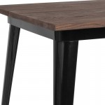 31.5" Square Black Metal Indoor Table with Walnut Rustic Wood Top