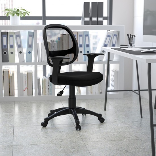 Mid-Back Black Mesh Swivel Ergonomic Task Office Chair with T-Arms - Desk Chair, BIFMA Certified