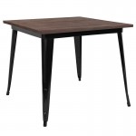 36" Square Black Metal Indoor Table with Walnut Rustic Wood Top