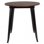 26" Round Black Metal Indoor Table with Walnut Rustic Wood Top