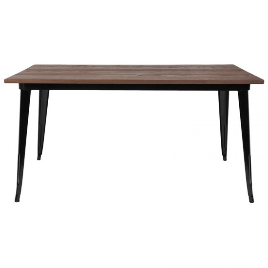 30.25" x 60" Rectangular Black Metal Indoor Table with Walnut Rustic Wood Top